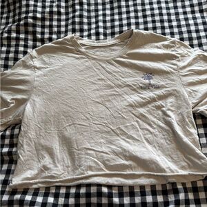 Cream Cropped T-Shirt with Embroidered Logo